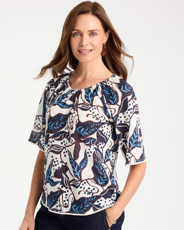Printed Linen Fringed Tee - image 1